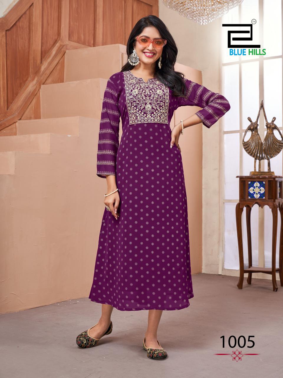 Lakme By Blue Hills Georgette Foil Printed Kurtis Wholesale Clothing Suppliers In India